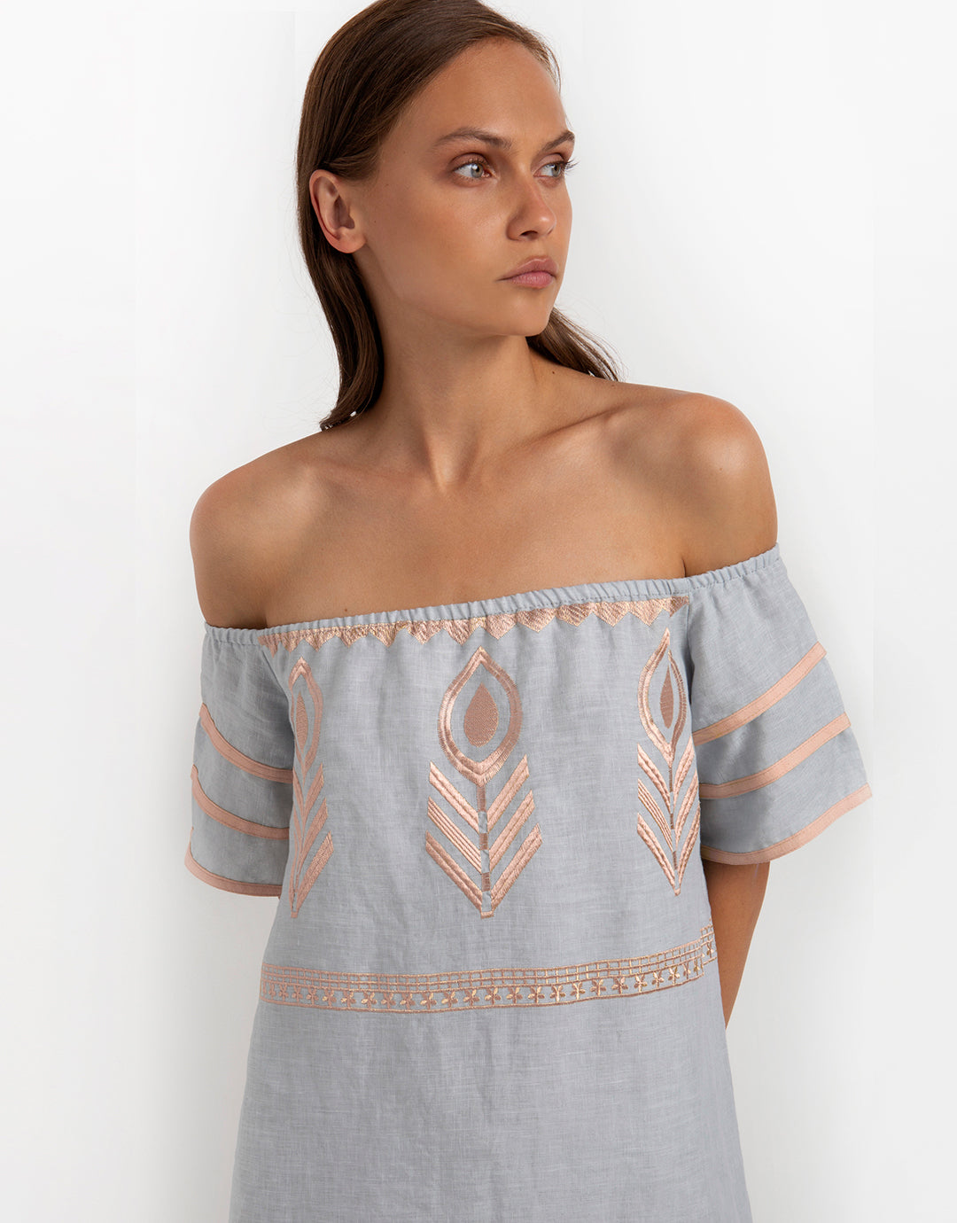 Feather Dress Light Grey Pink