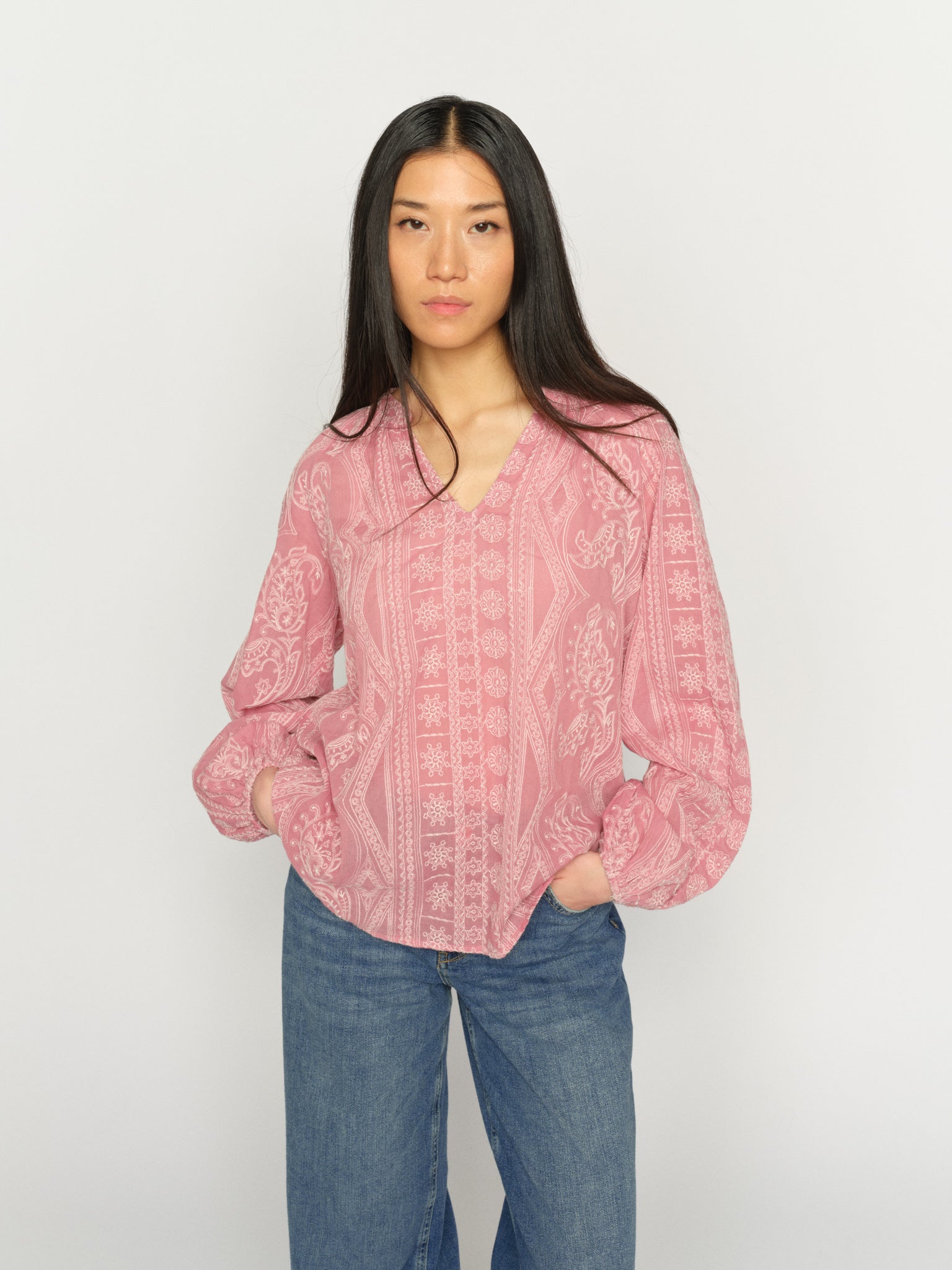 rosymonster　rosy garden flare blouse Frankie Blouse Colorblock - Rapture Rose + Peony - Emerson Fry