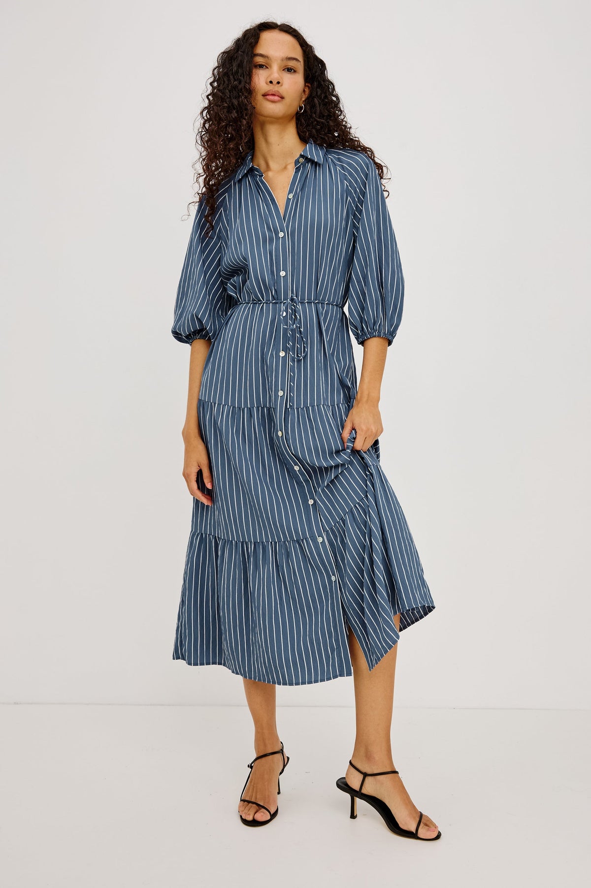 June Dress Washed Indigo Stripe