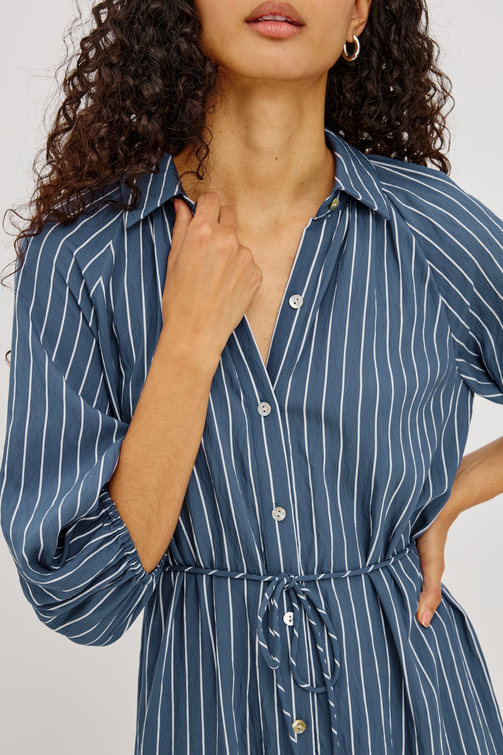 June Dress Washed Indigo Stripe