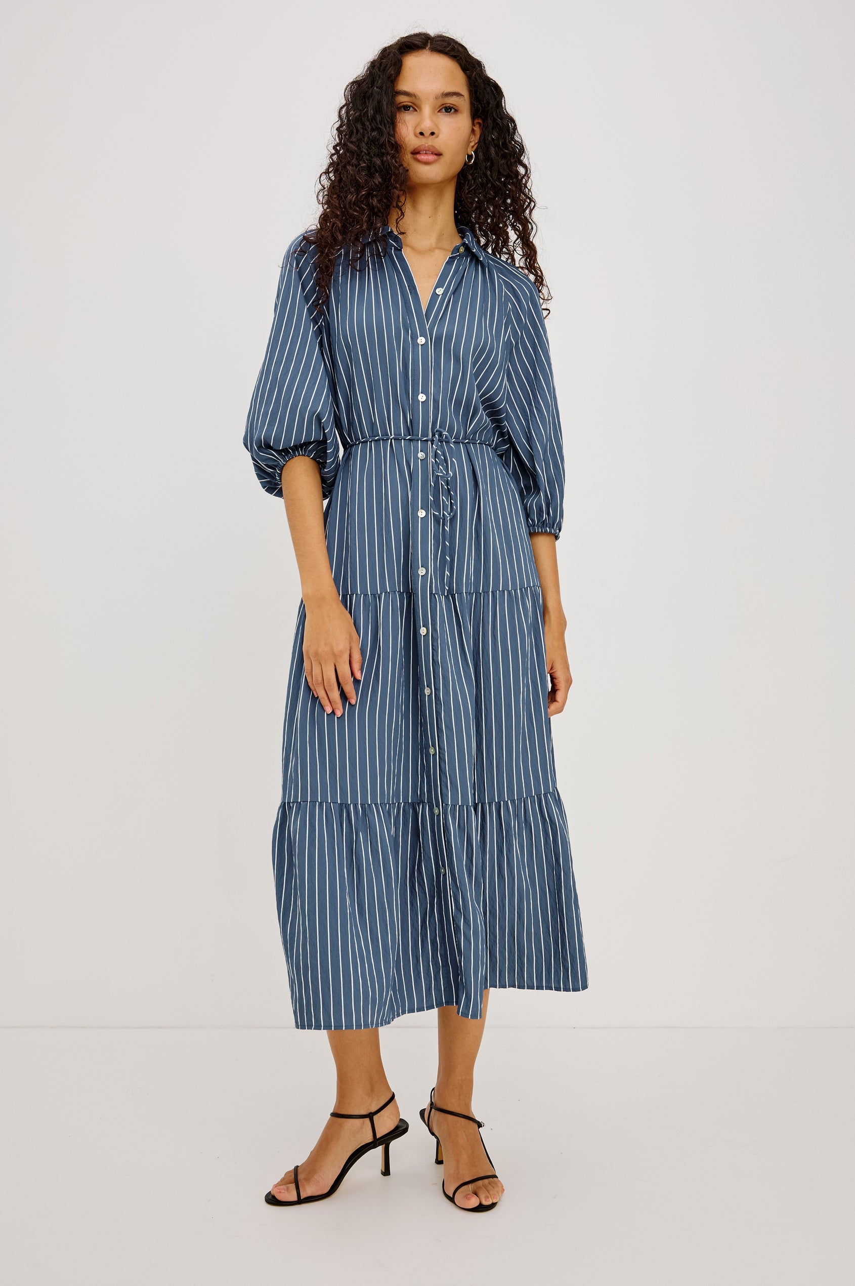 June Dress Washed Indigo Stripe