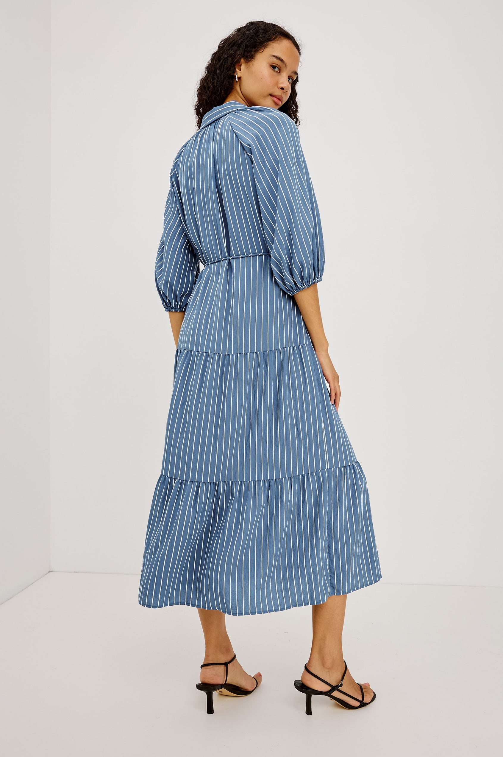 June Dress Washed Indigo Stripe