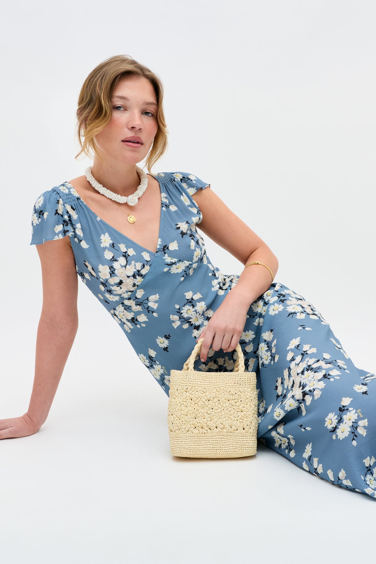 Cathy Midi Dress Amelia Bouquet Blue