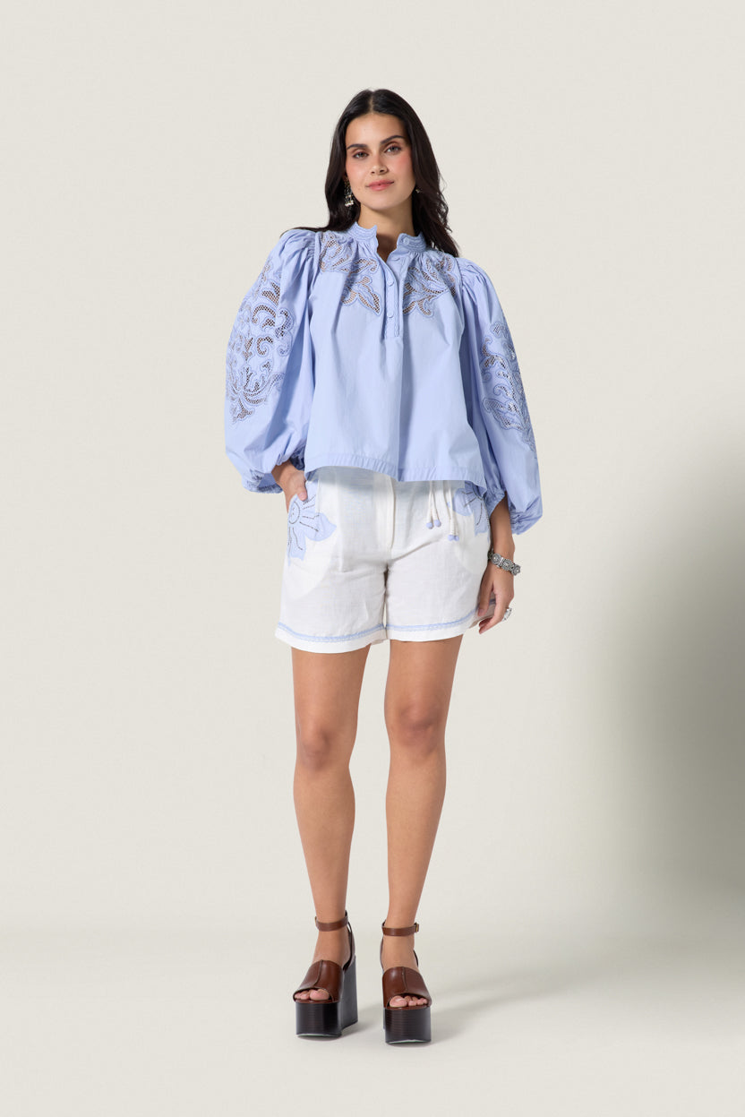 Vareli Shorts Simply White Light Blue