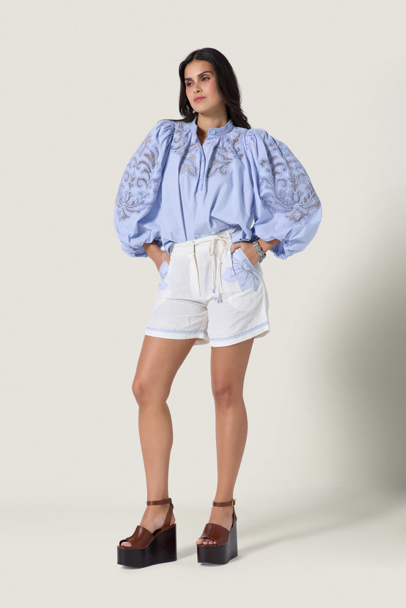 Vareli Shorts Simply White Light Blue