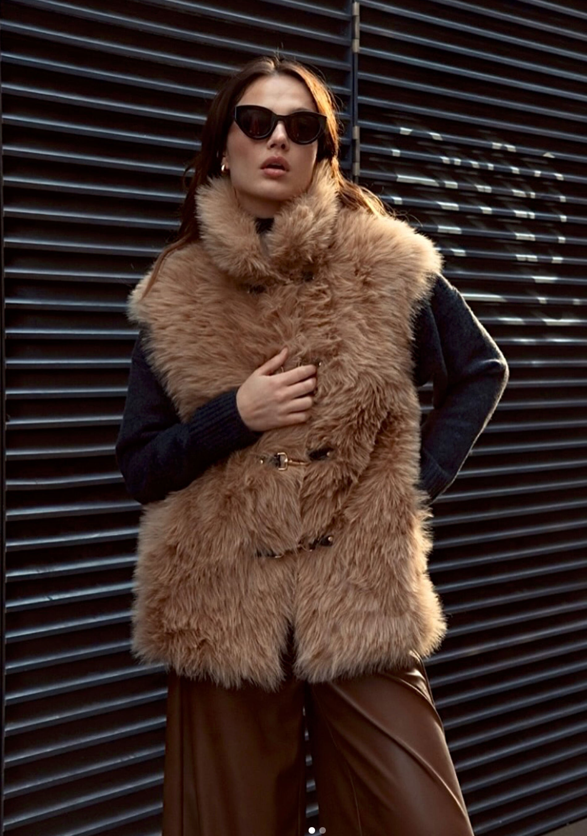Faux Fur Gilet Caramel
