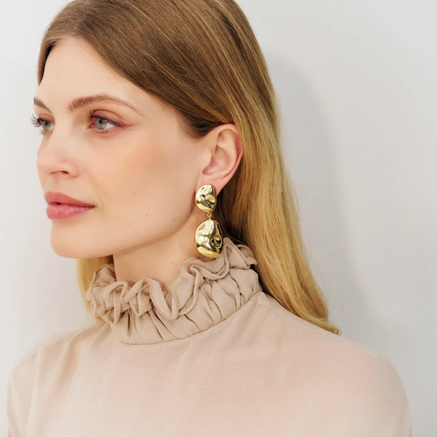 Double Nugget Earrings Gold