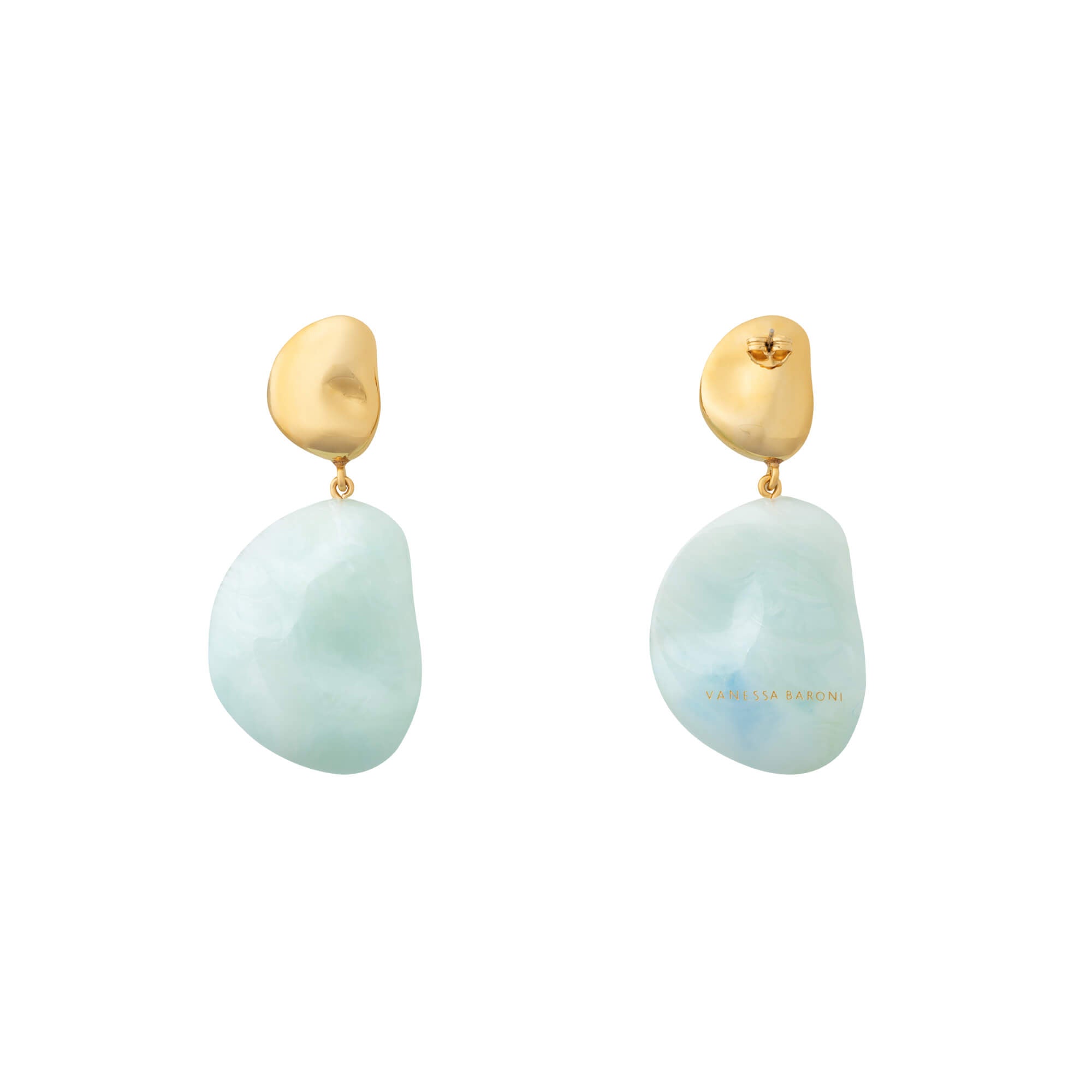 Double Nugget Earrings Gold Cloud Marble