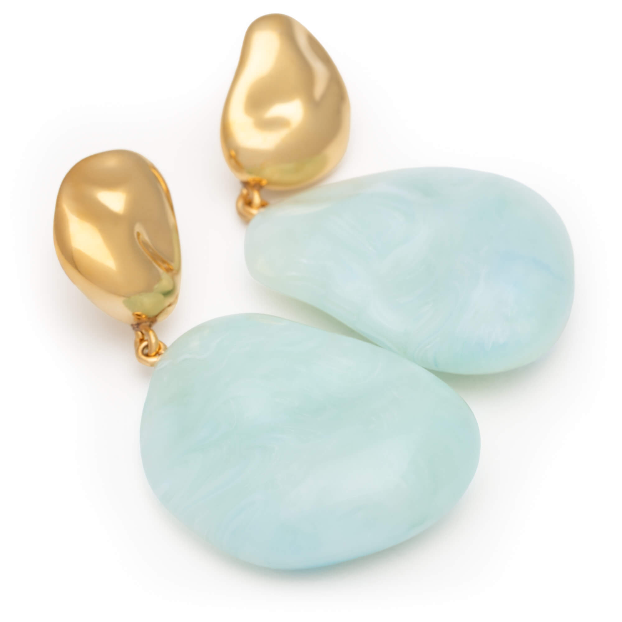Double Nugget Earrings Gold Cloud Marble
