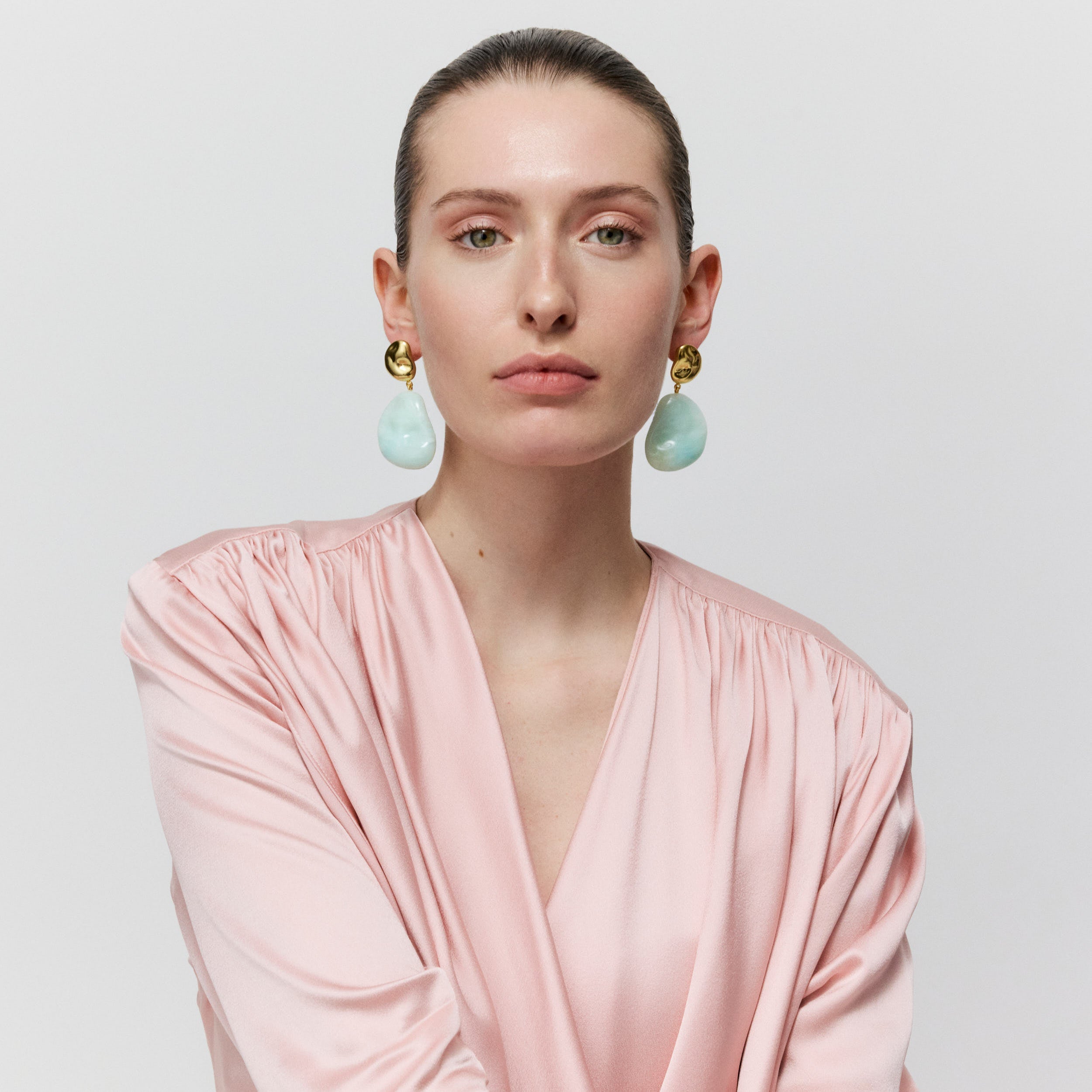 Double Nugget Earrings Gold Cloud Marble