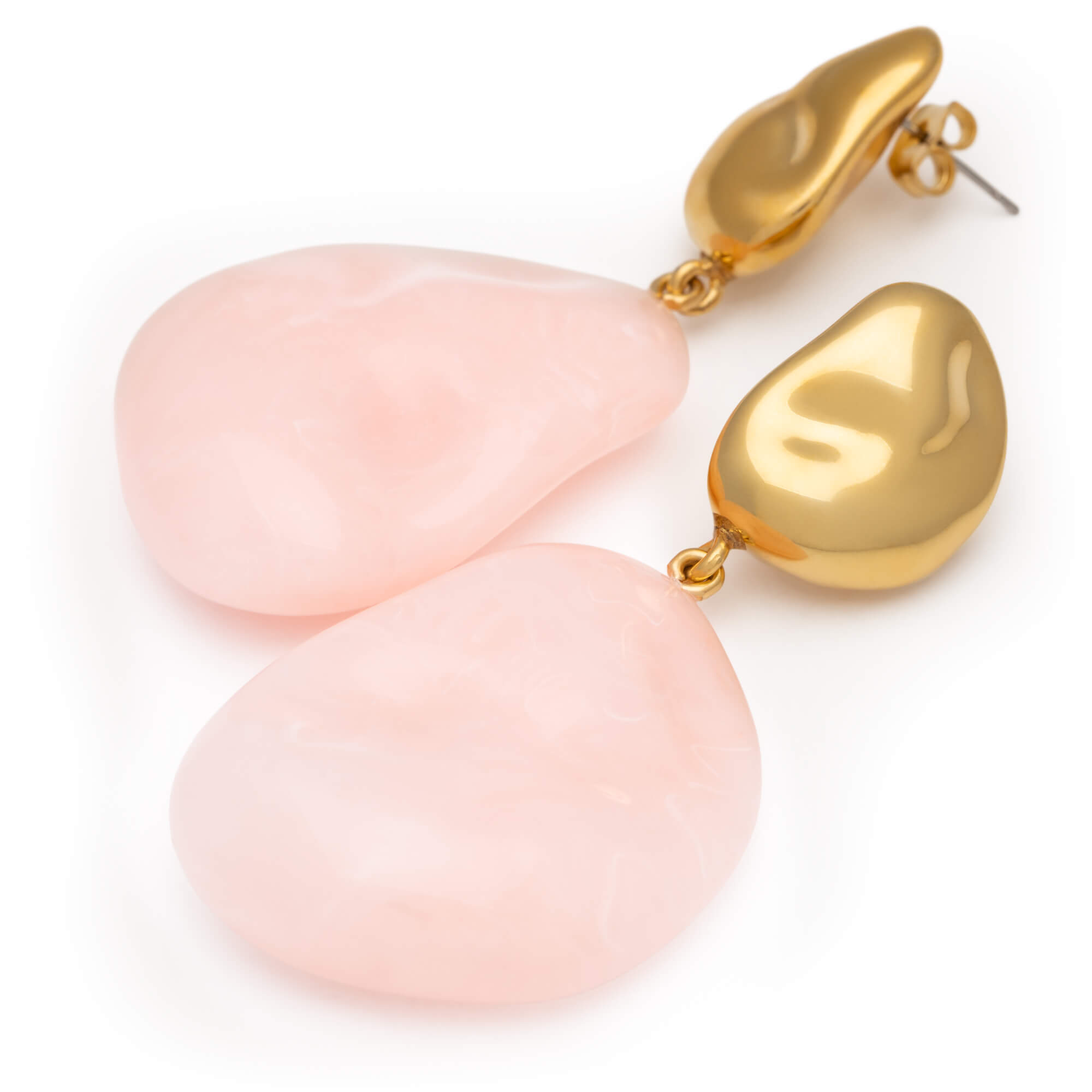 Double Nugget Earrings Gold Peach Sorbet