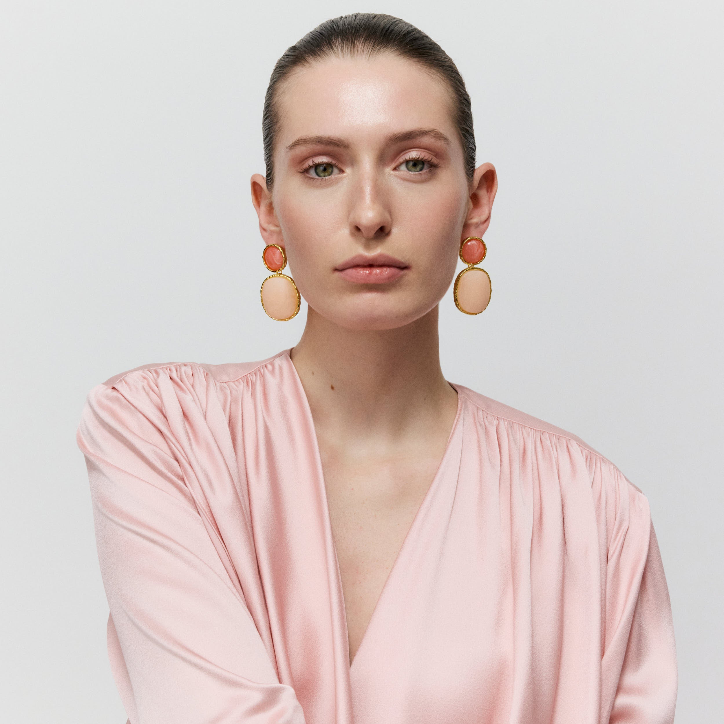Vintage Oval Earrings Watermelon Peach Sorbet
