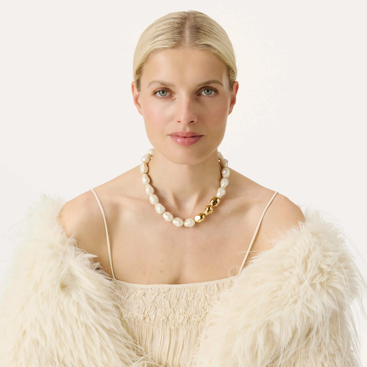 Organic Pearl Necklace Short Gold Pearl