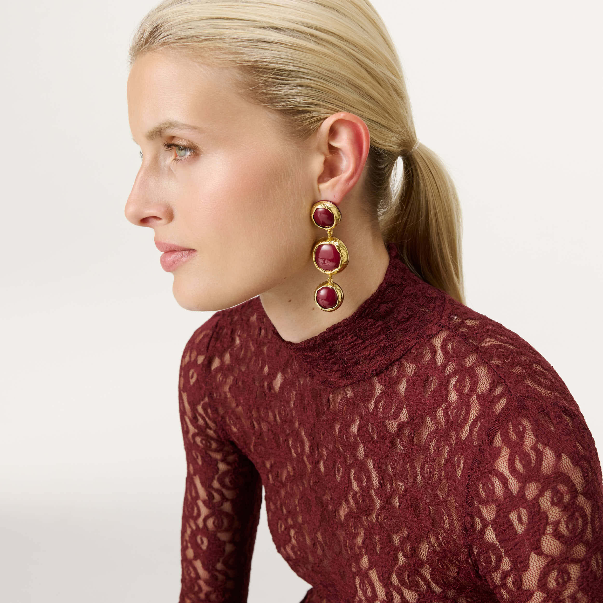 Vintage Triple Earrings Bordeaux