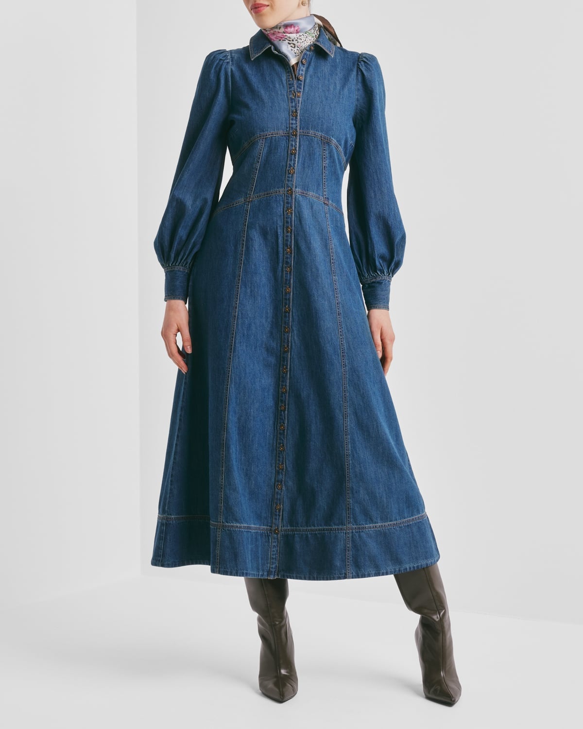 Denim Button-Down Dress French Blue
