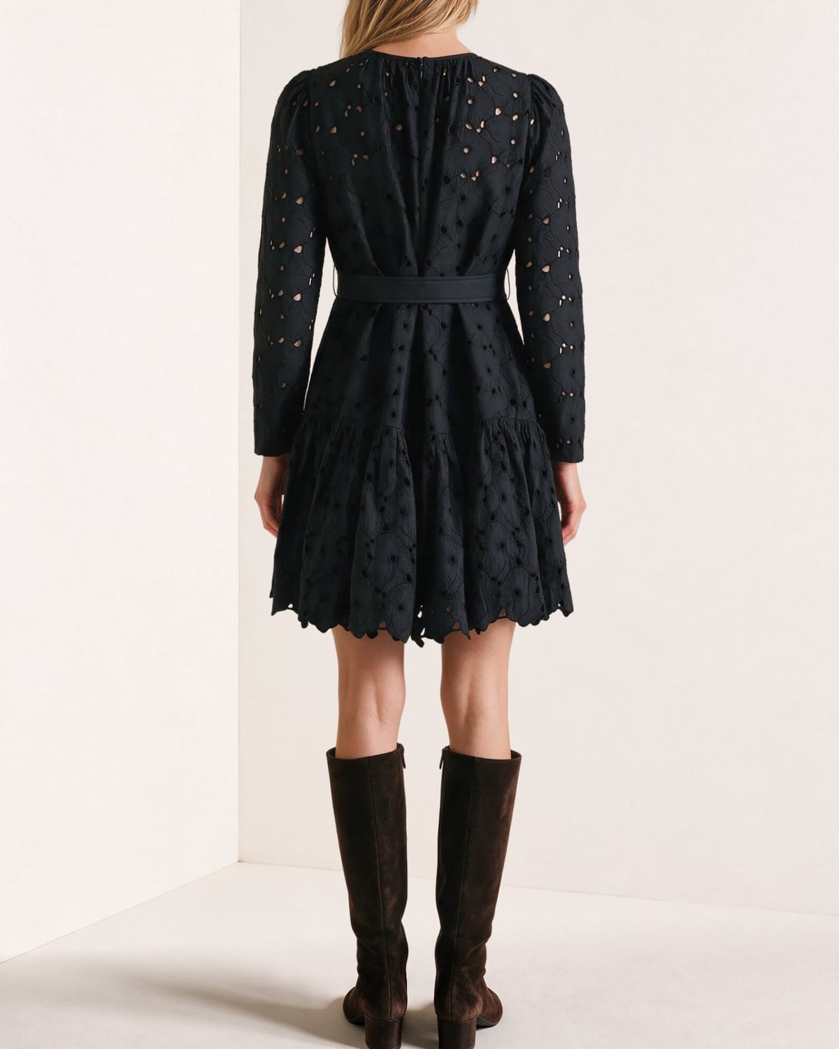 Embroidery Mini Dress Black