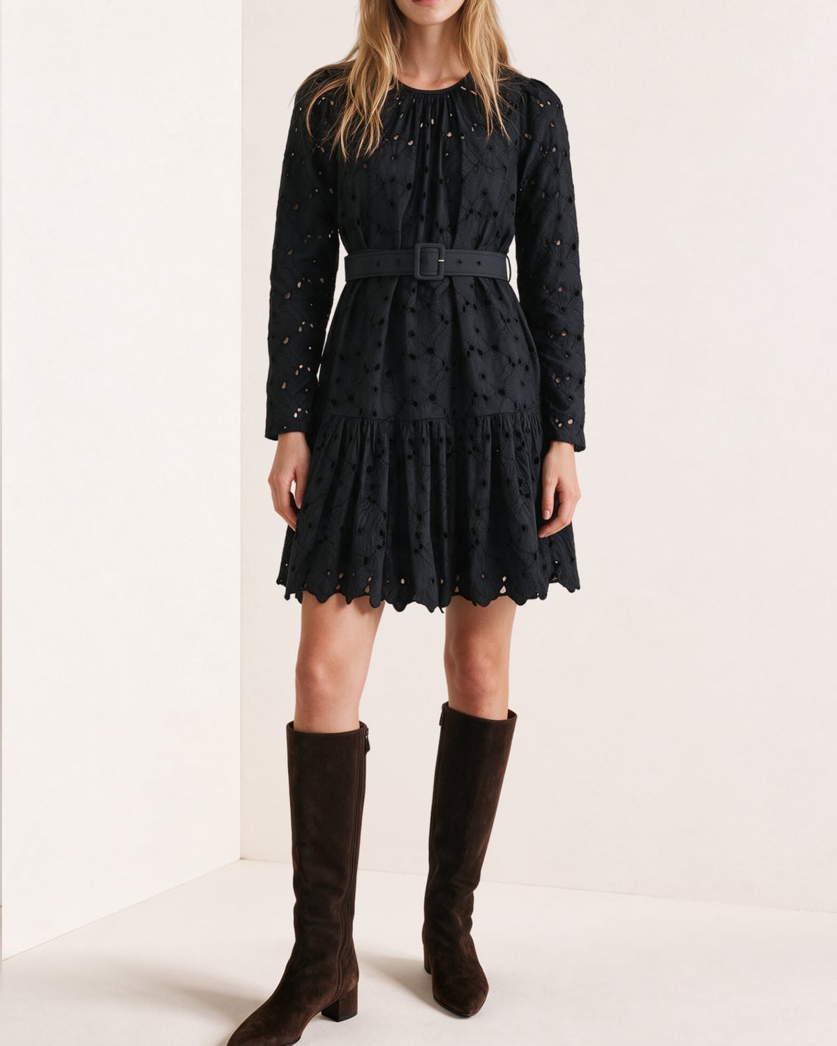 Embroidery Mini Dress Black