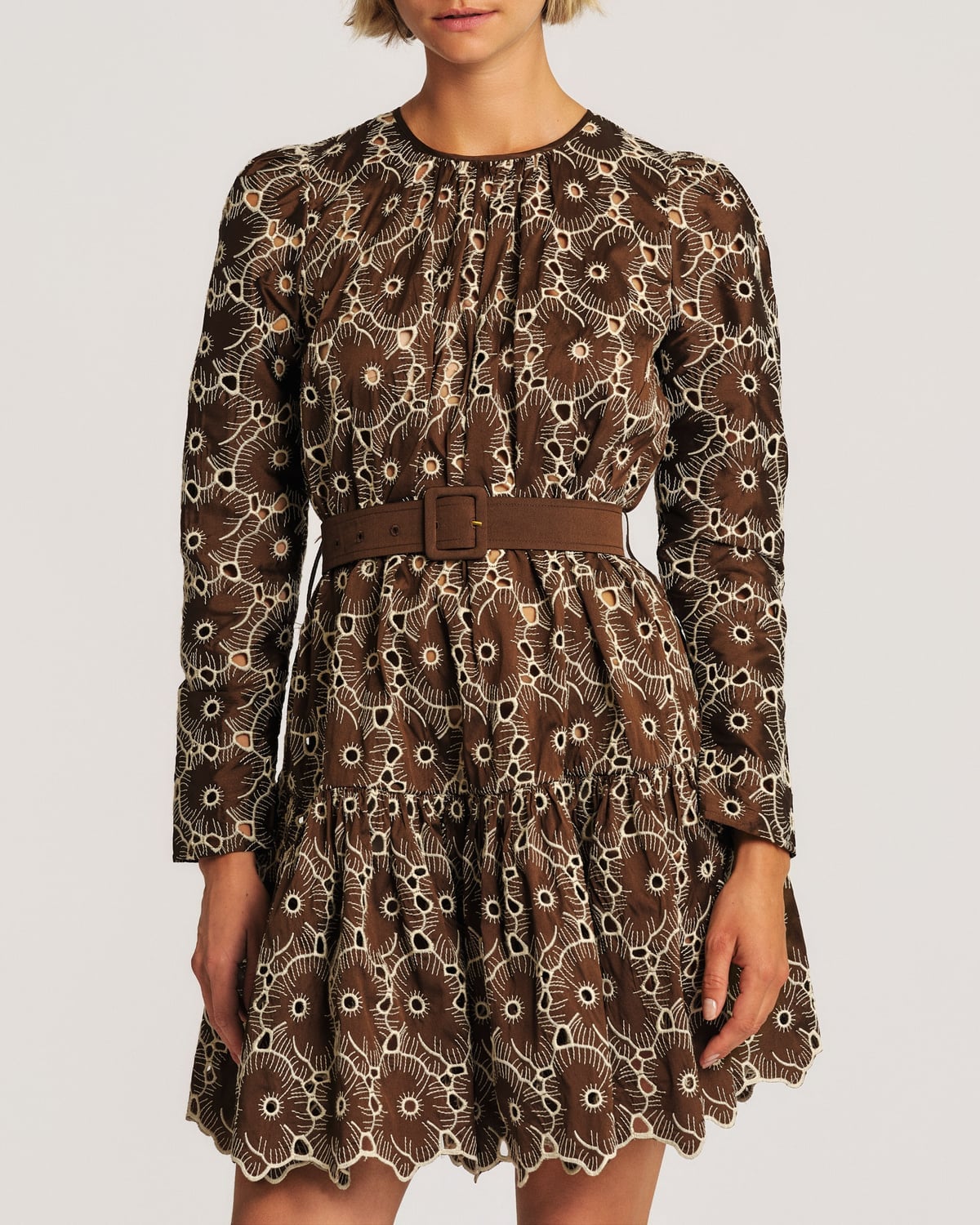 Embroidery Mini Dress Chocolate
